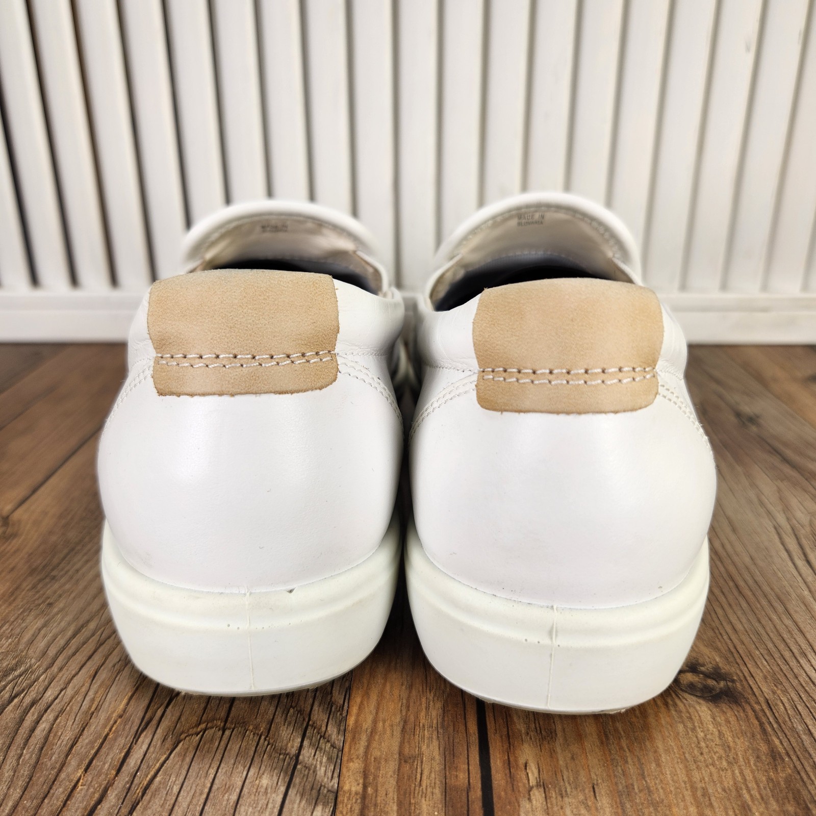 ECCO Soft 7 Woven Slip-On Womens Sz 9.5 White Leather Modern Sleek Loafers Shoes