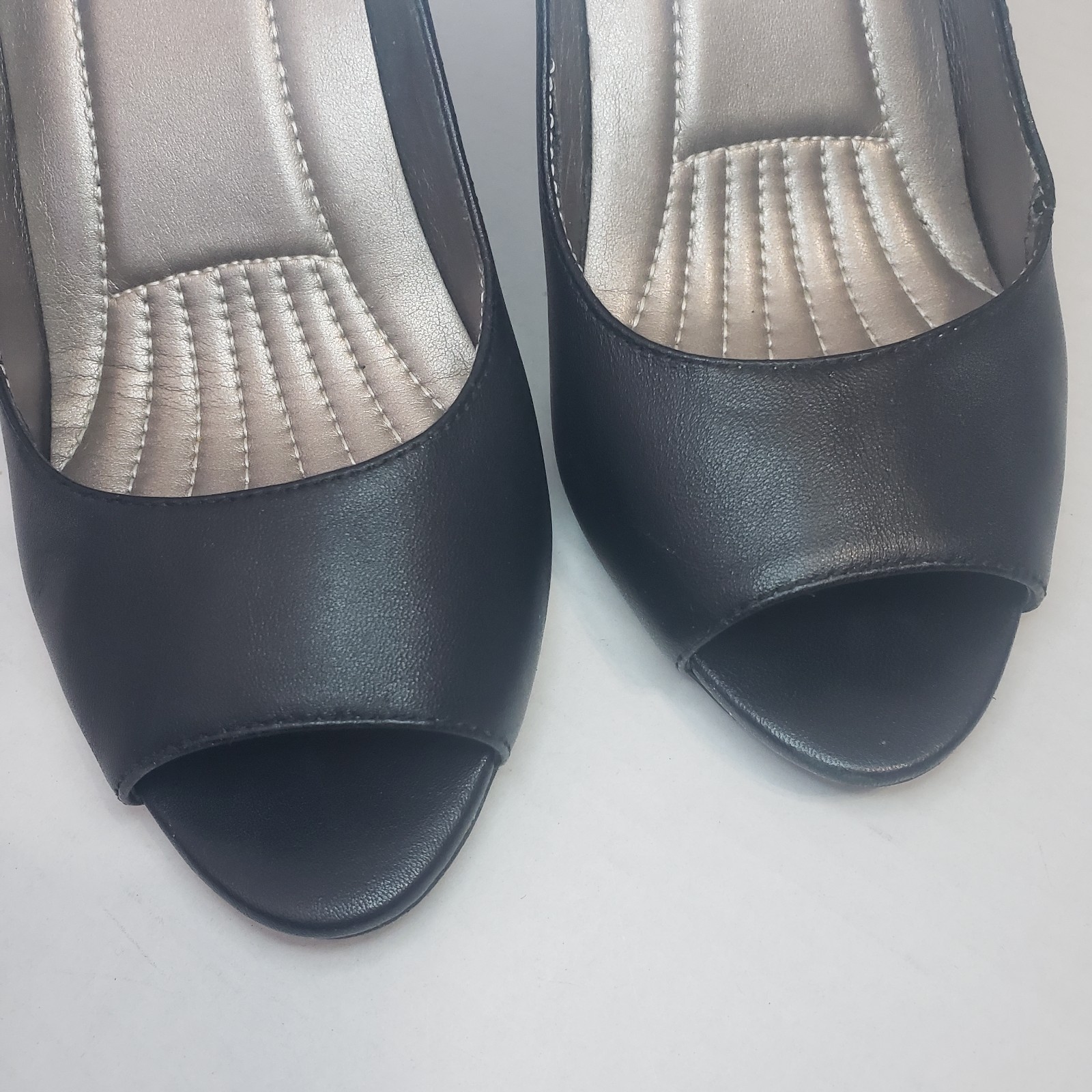 Easy Spirit Shoes Size 7W Black Leather Peep-toe Heels 3.25 inch Dressy Classic