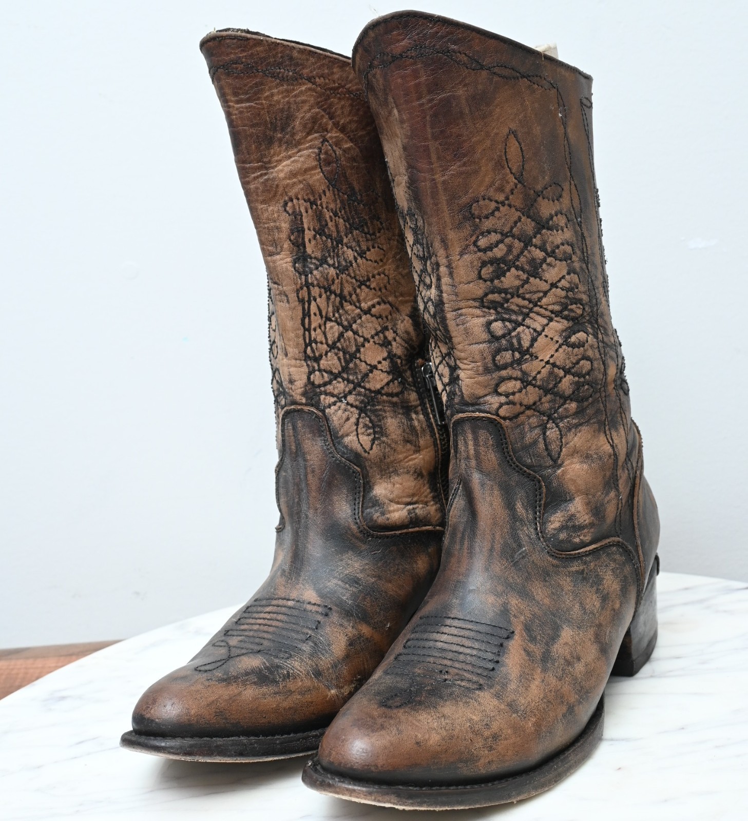 Freebird By Steven Boots Distressed Brown Leather Western Cowgirl Riding Boots 9