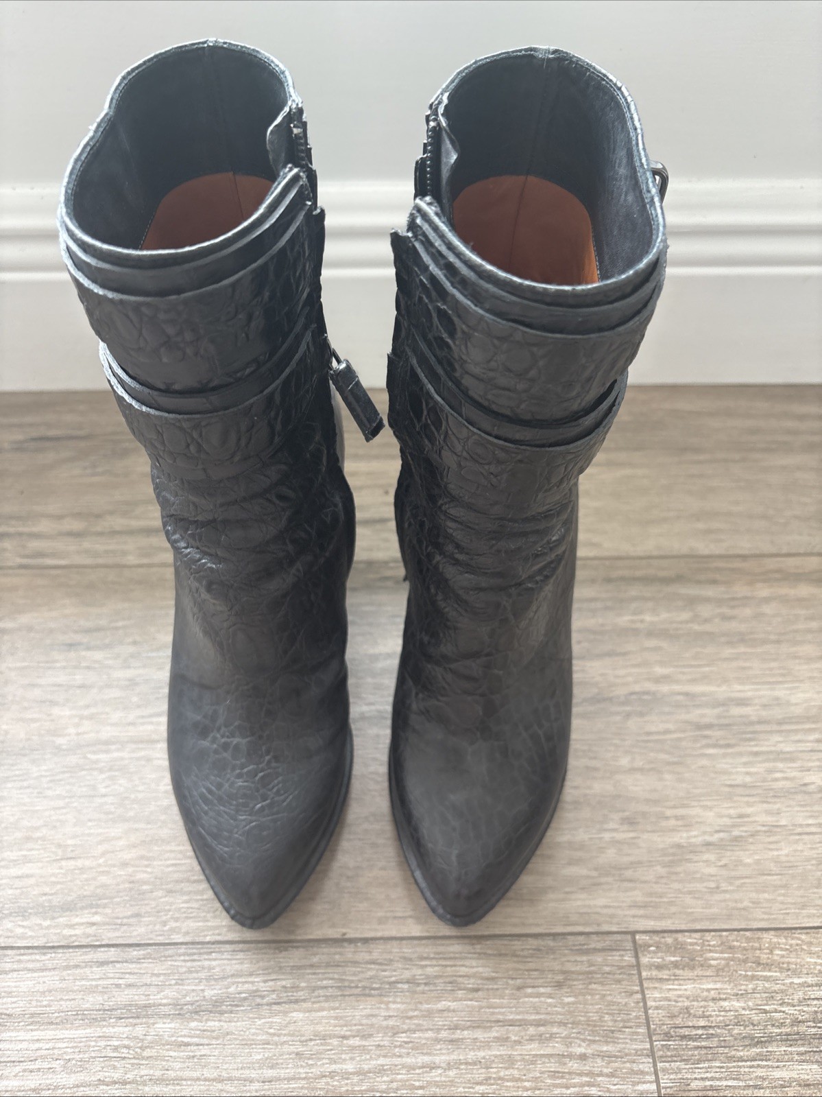 Givenchy Black Croc Embossed Leather Wedge Boots Size 37.5
