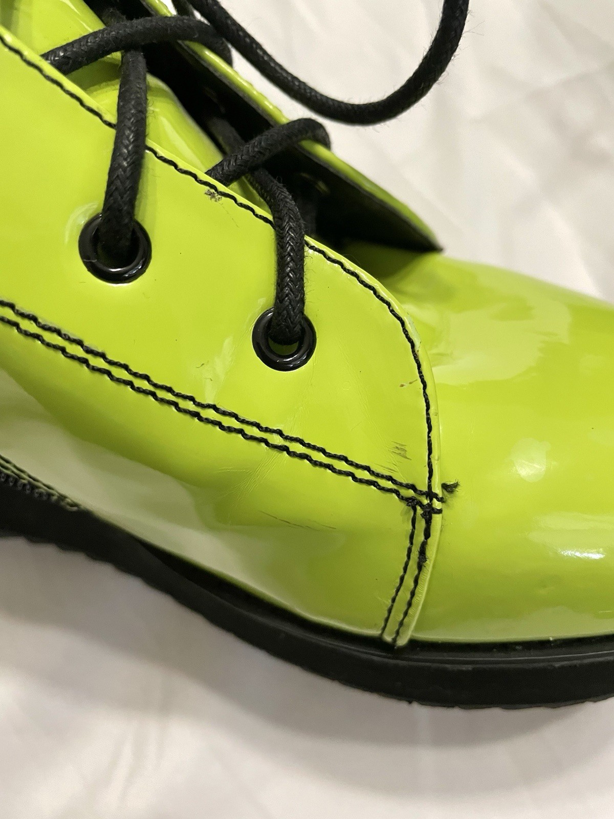 Strange Cvlt By Yru Neon Green Darby Patent Boots Women’s Size 9