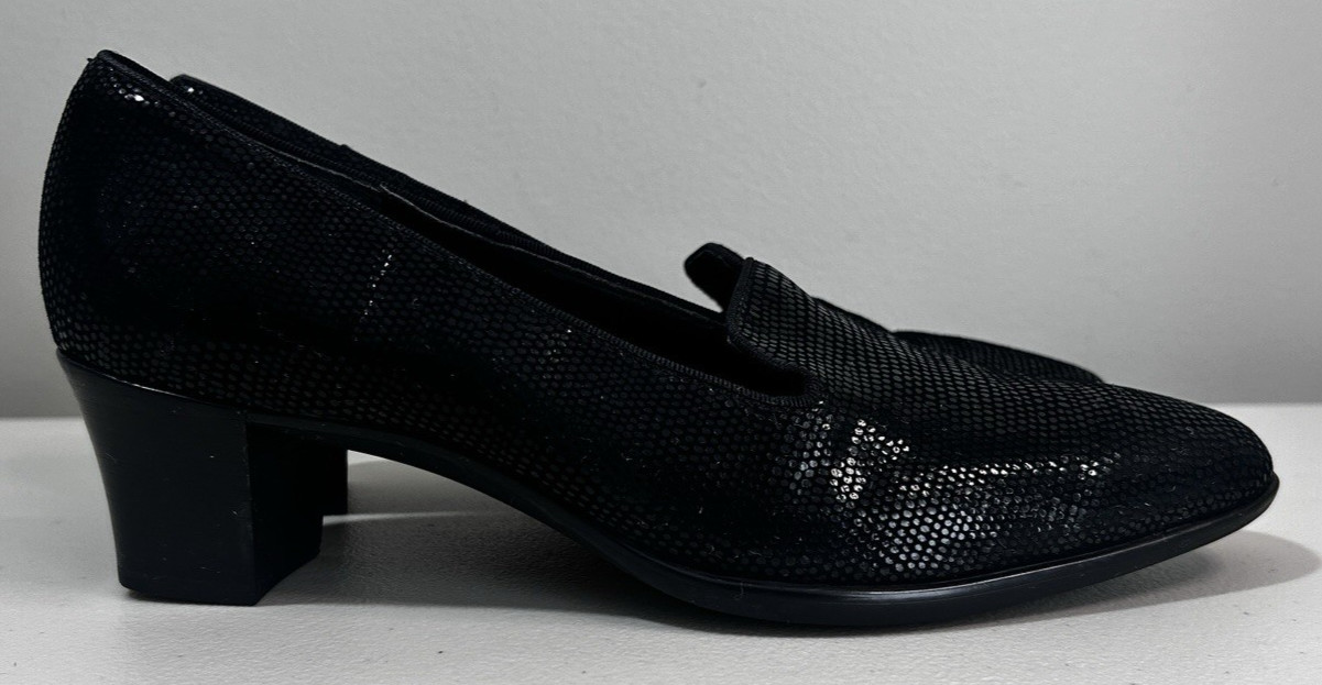 Munro American Womens Layla Pumps Textured Shimmer Black US 9.5 Chunky Heels