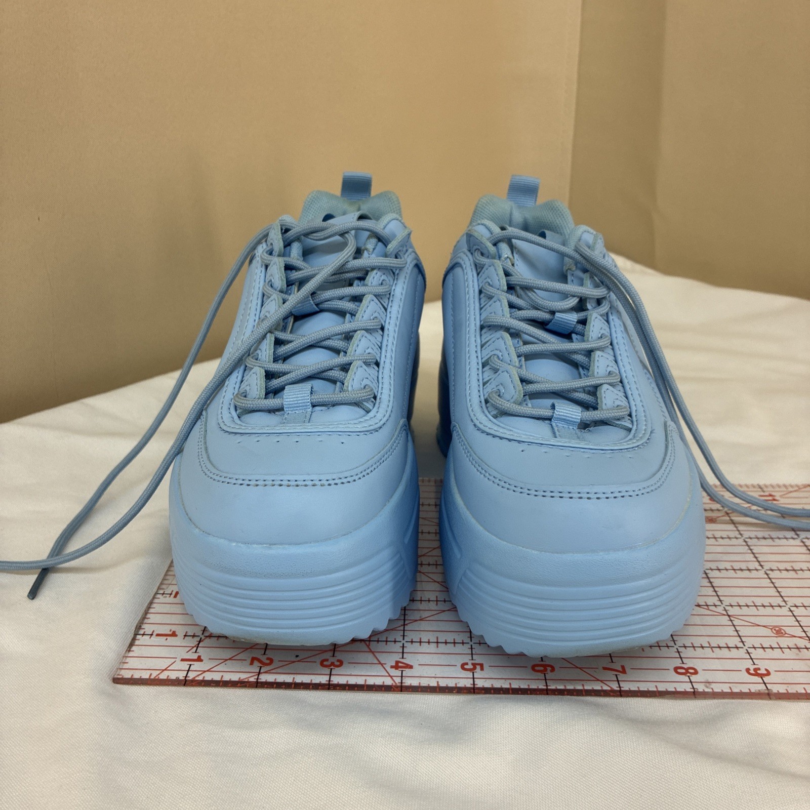 Berness LILY 5005 Light Blue Platform Sneakers Chunky Lace Up Shoes Women Bold