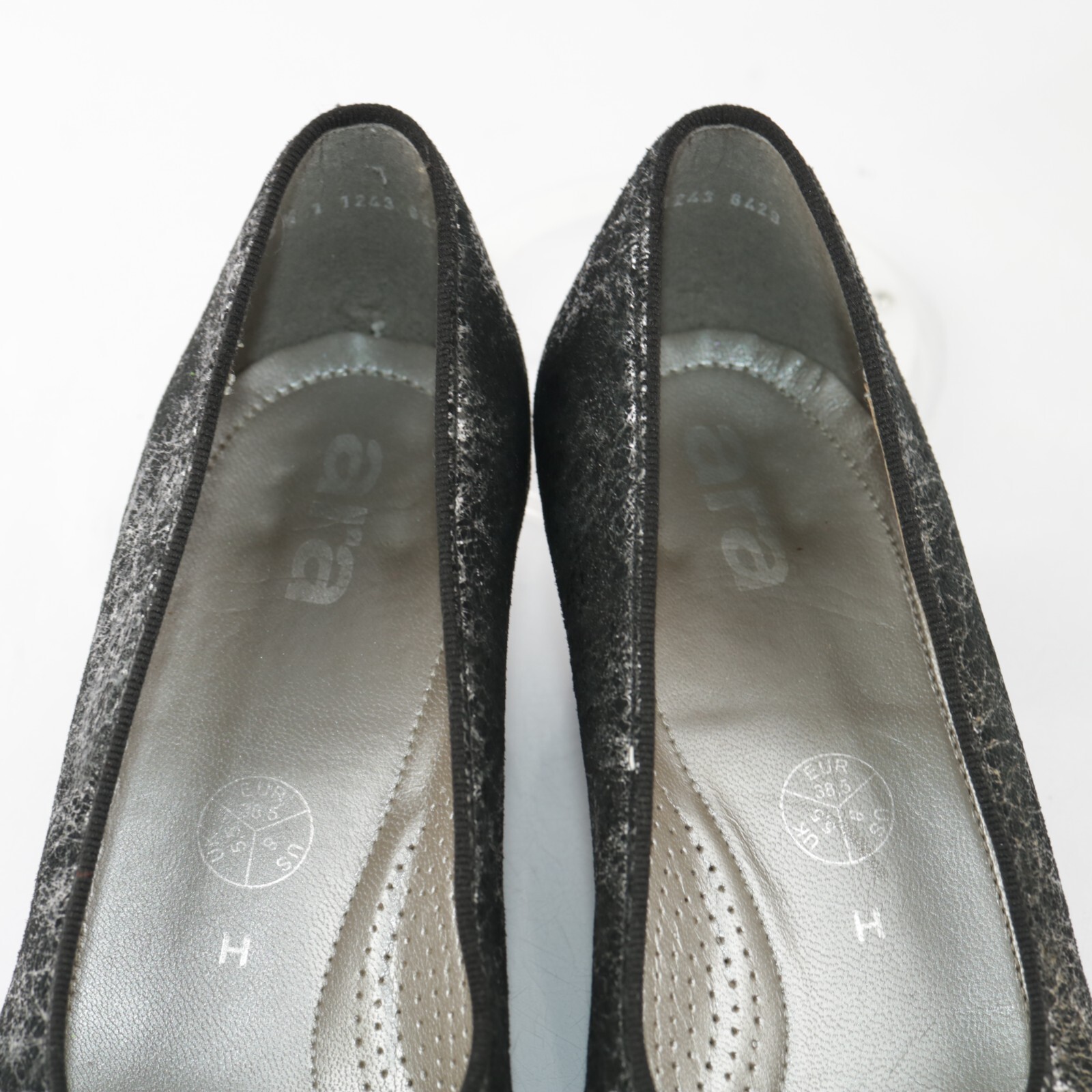 Ara Womens Gabrielle Pump Size 8 H Black Silver Python Block Heel Comfy Shoe