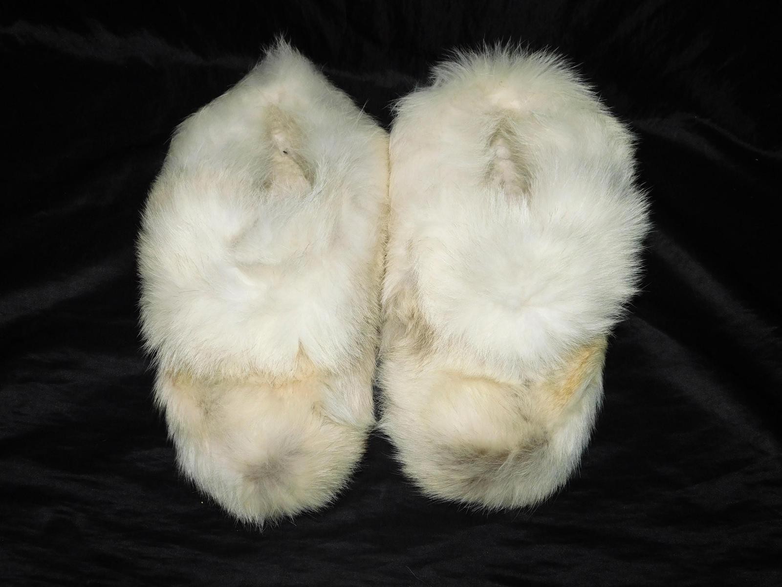 Vintage Womens 10 10.5 Alaska Arctic Fox Fur Slippers Inuit Moccasins
