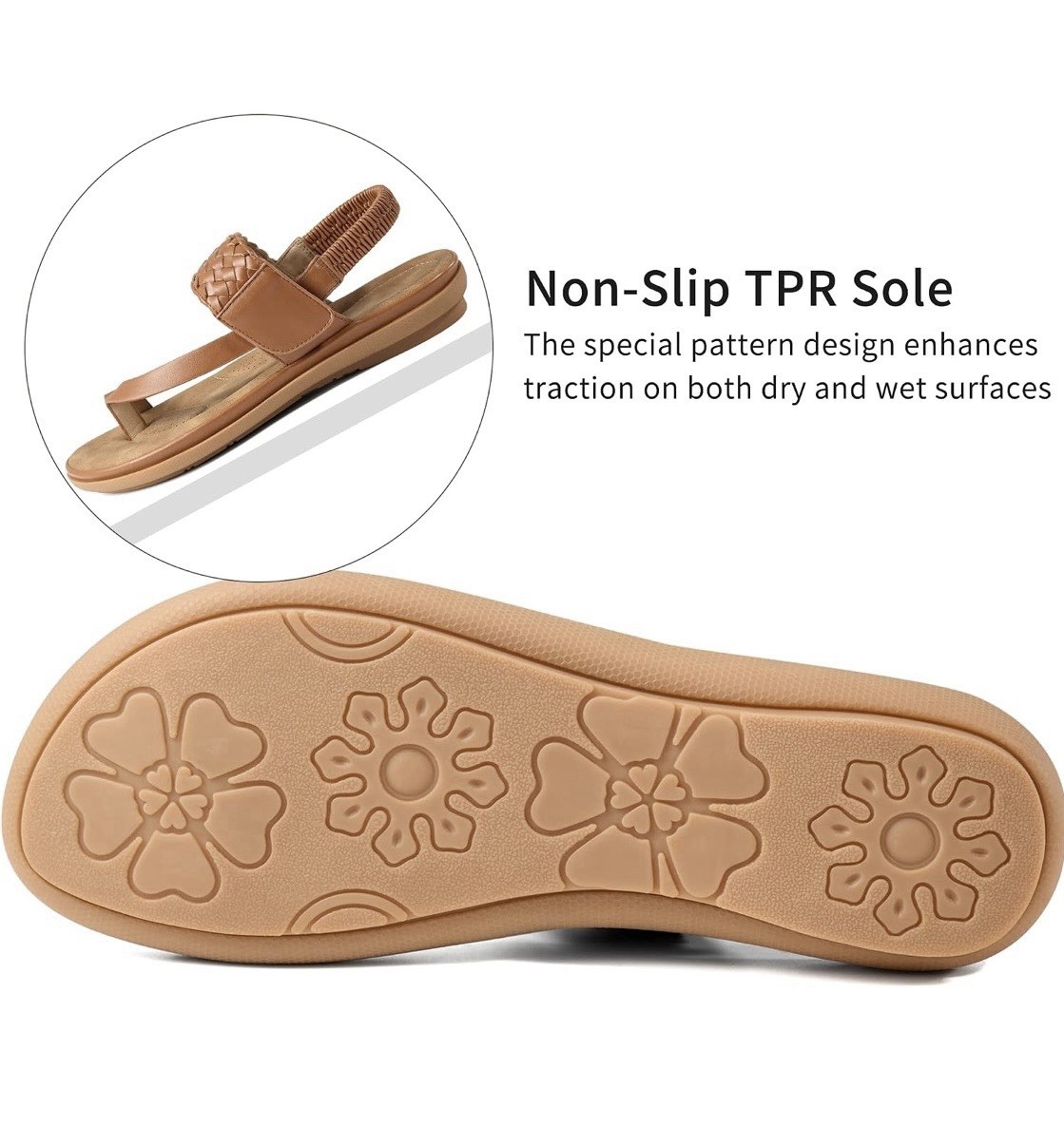 Women’s Brown Thong Sandals Woven Braided Straps Hook & Loop Elastic Back 12