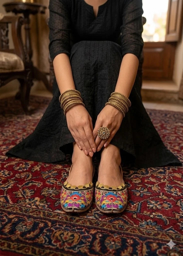 Casual Women Jutties Shoes Punjabi Indian Leather Mojaries Flip-Flops US 8.5