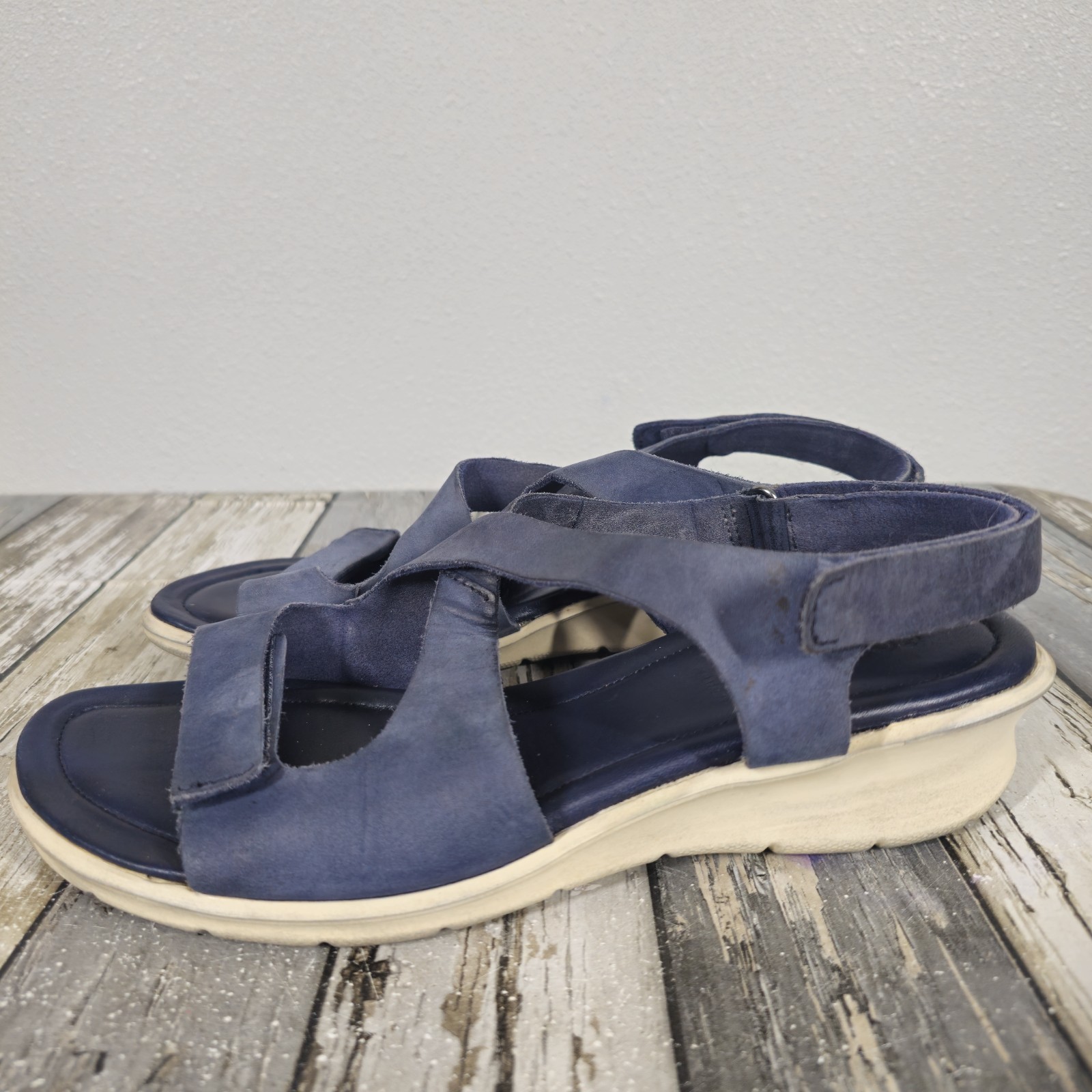 ECCO Felicia Suede Wedge Leather Sandal US 10-10.5 EU 41 Night Sky Navy Blue