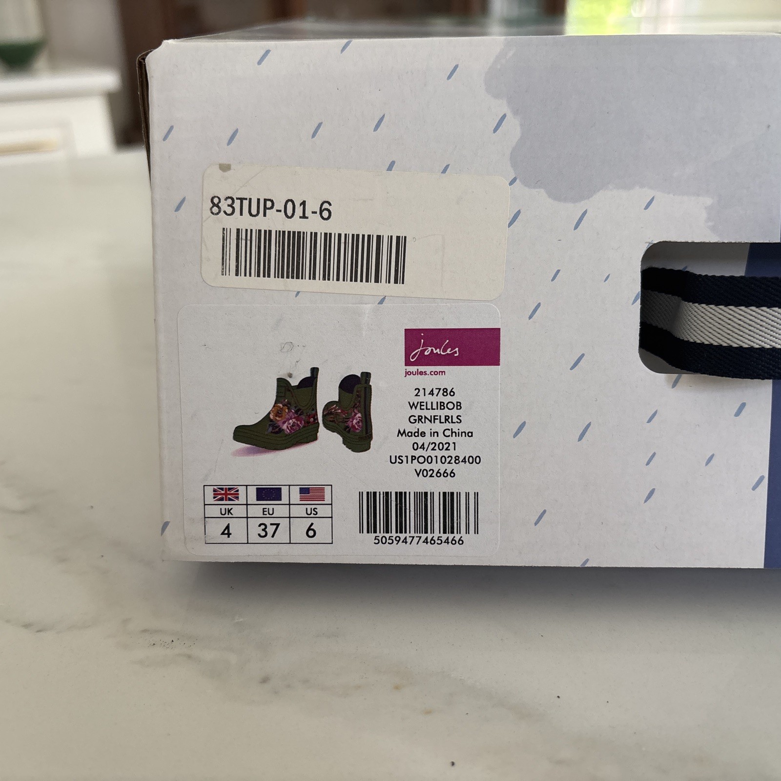 Joules – Women’s Molly Welly Rainboots, Green Floral, Size US 6 used once in box