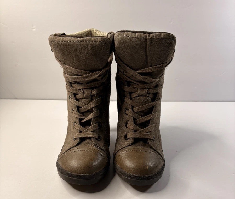 Womens Heels Lace Up Ankle Boots High Heel party Bootie Shoes Brownish Gray 7.5
