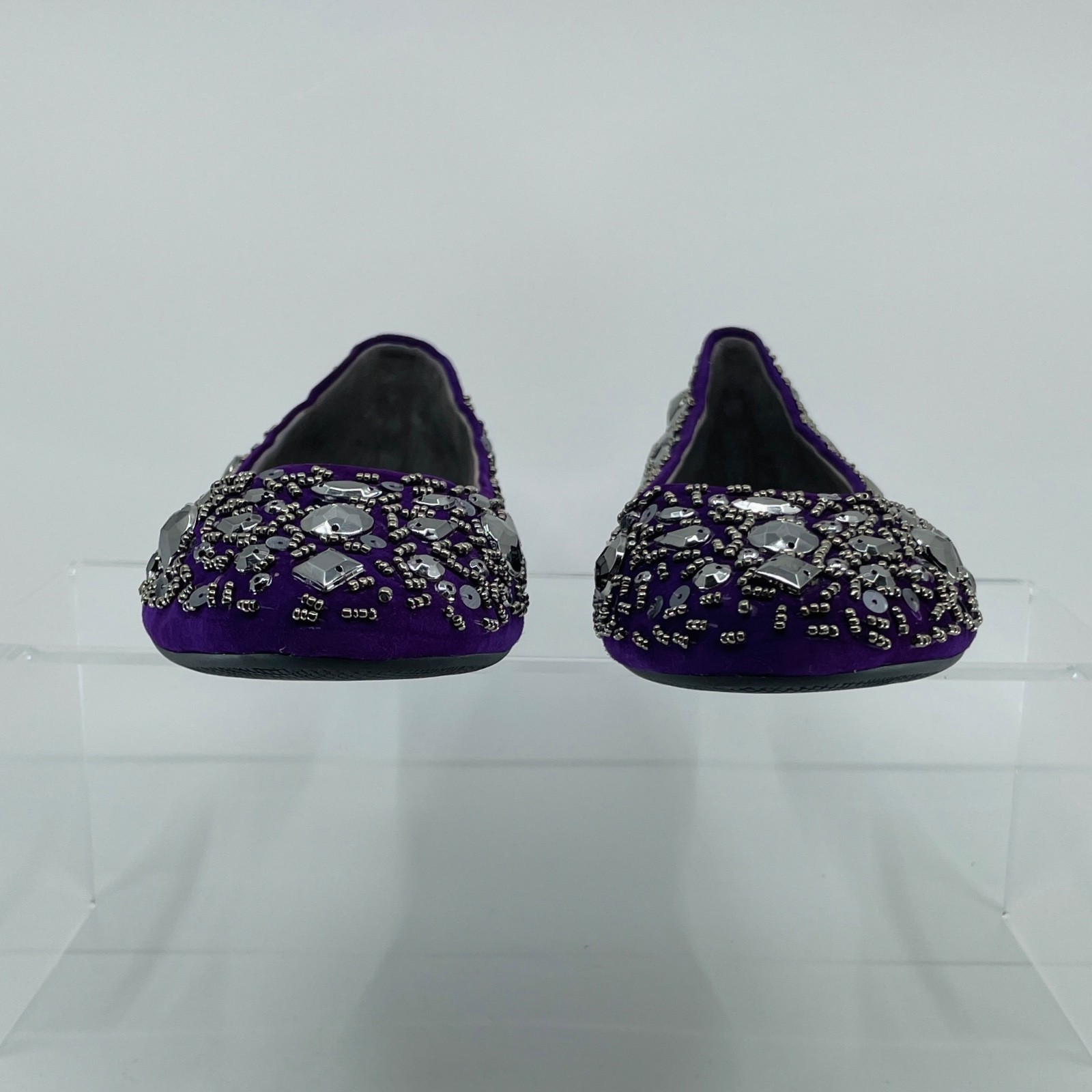 Kenneth Cole 9.5 Plum Purple Silver Sparkle & Shine Embellished Ballet Flats NEW