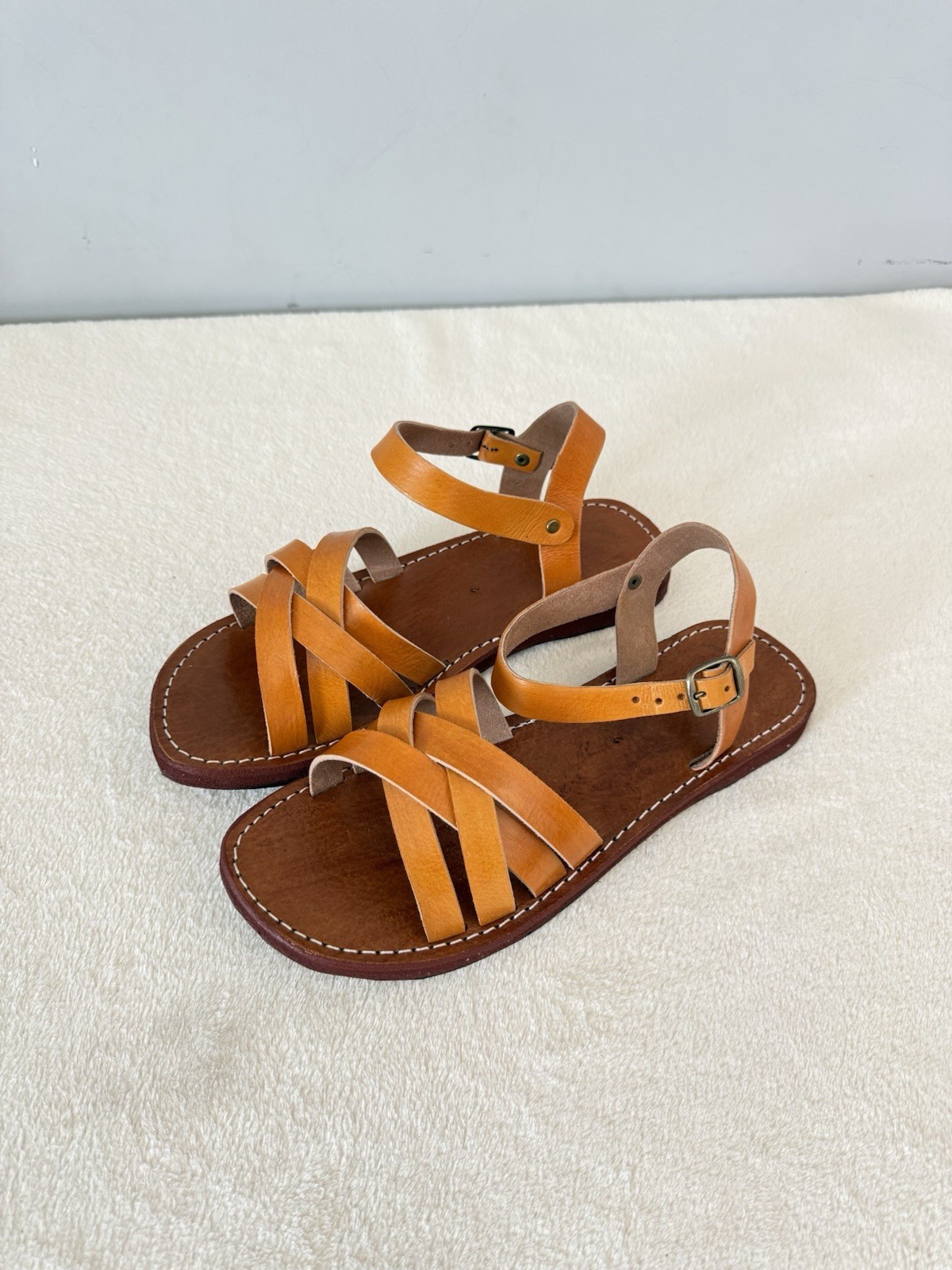 Handcrafted Genuine Leather Women’s Sandals – Four-Strap Cognac | 100% Handmade