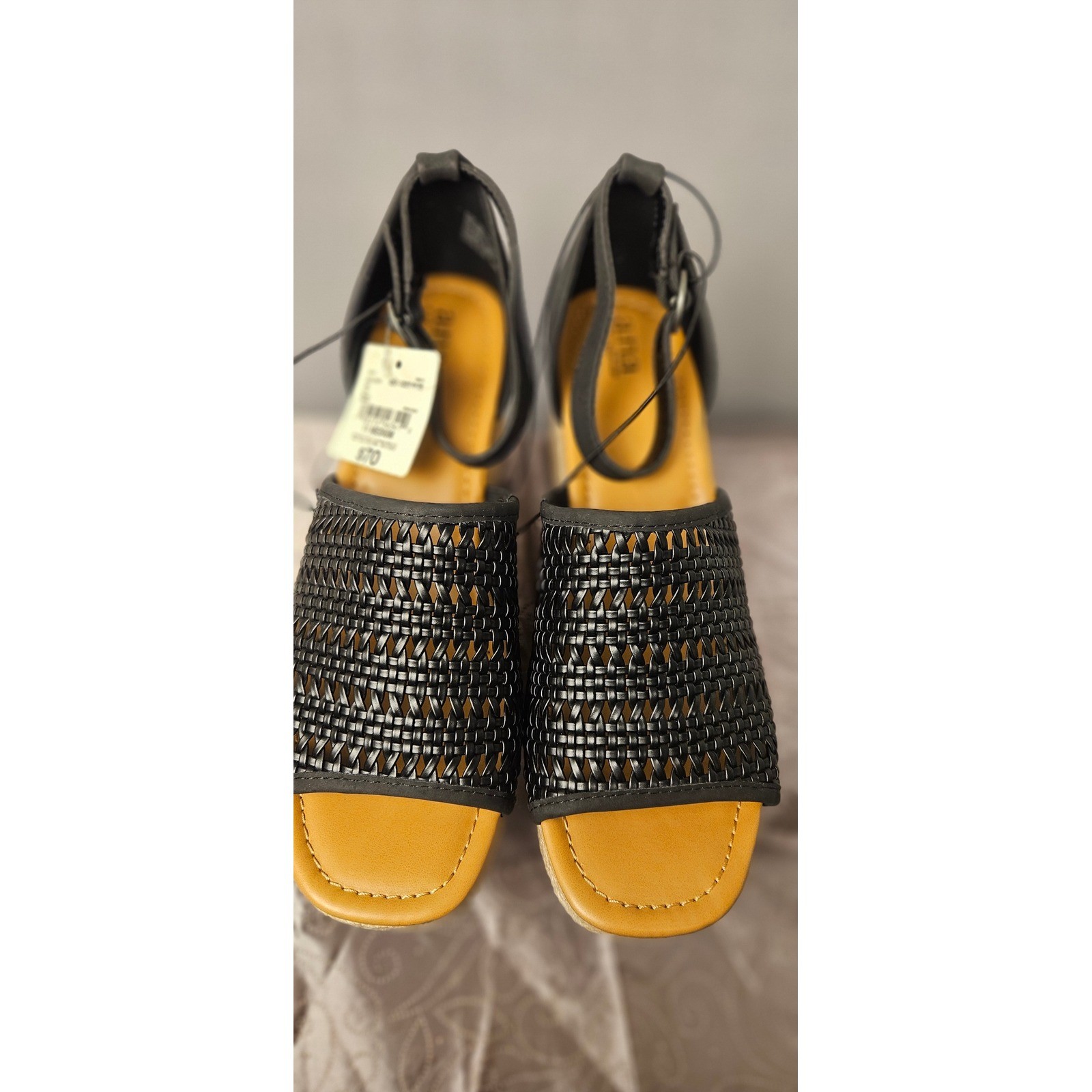 ANA Lisa Black Woven Espadrille Wedge Platform Sandals Womens 11 Medium NEW