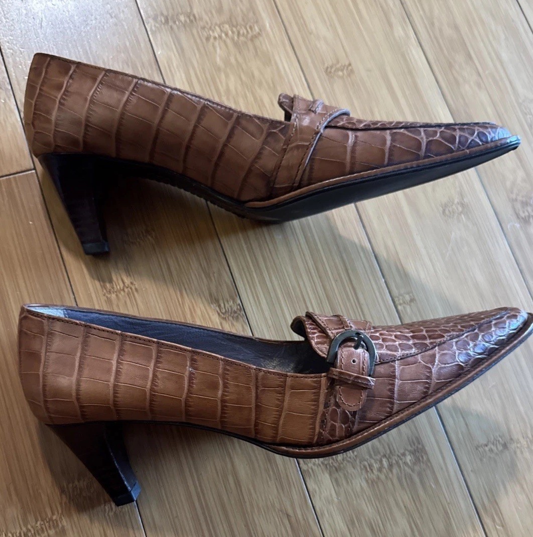 YANKO women’s size 5 designer brown leather pumps heels handmade in Spain