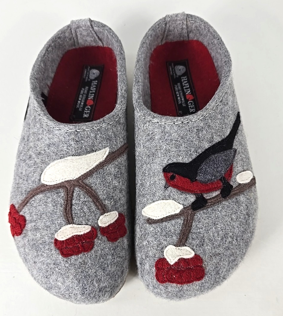 LKNW! – Haflinger Womens WINTERBIRD Gray Red Wool Clogs Slippers Sz 37 /US 6