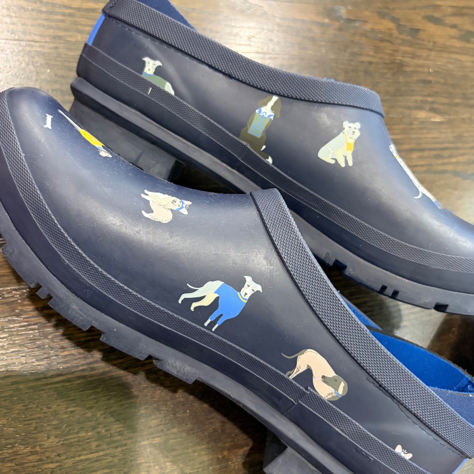 Joules Pop On Rain Clogs Women 11 Navy Blue Dog Welly Waterproof Shoes