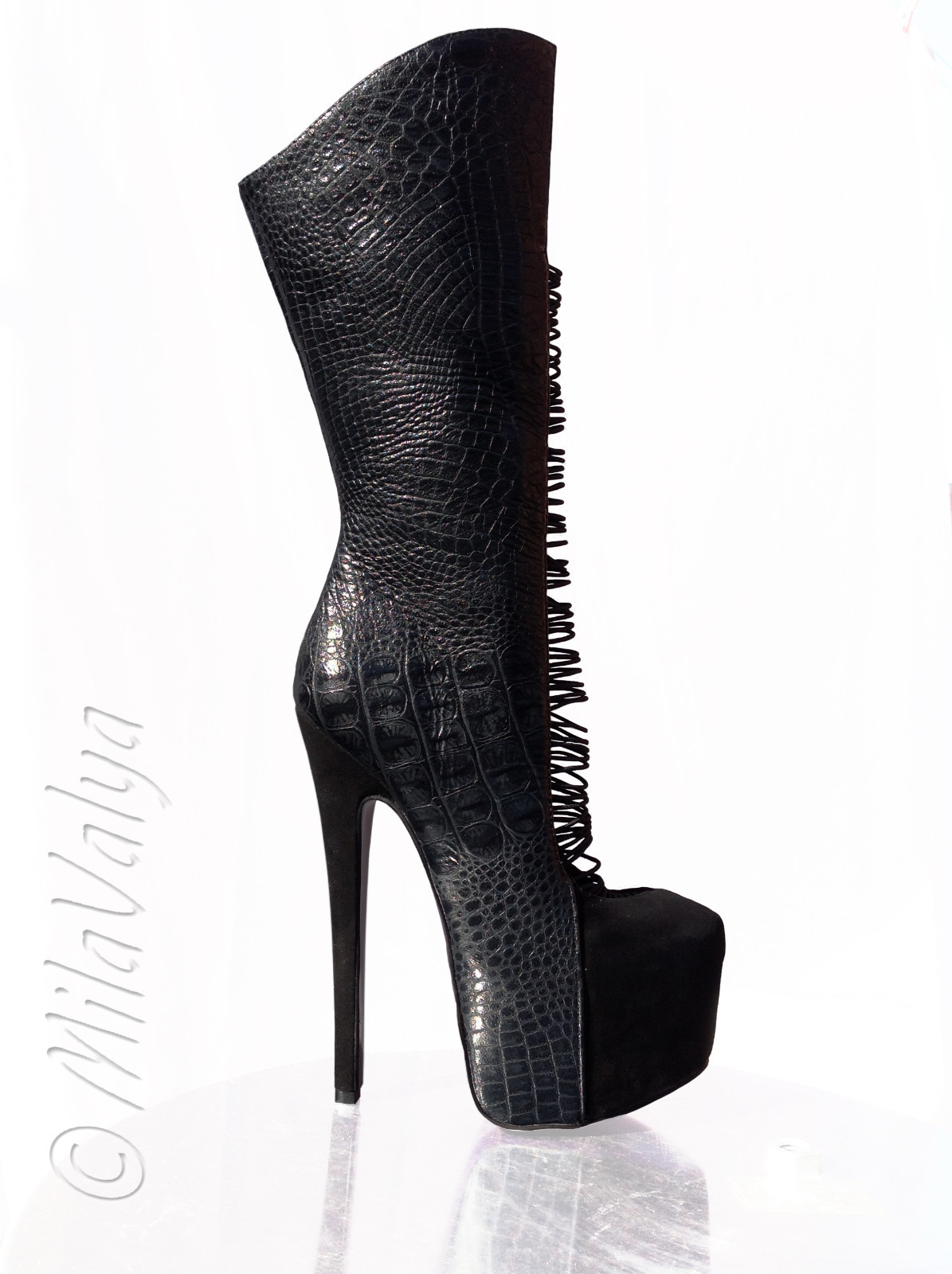 London Trash Crucify Wedge Strappy High Heel Leather Boots 6 US