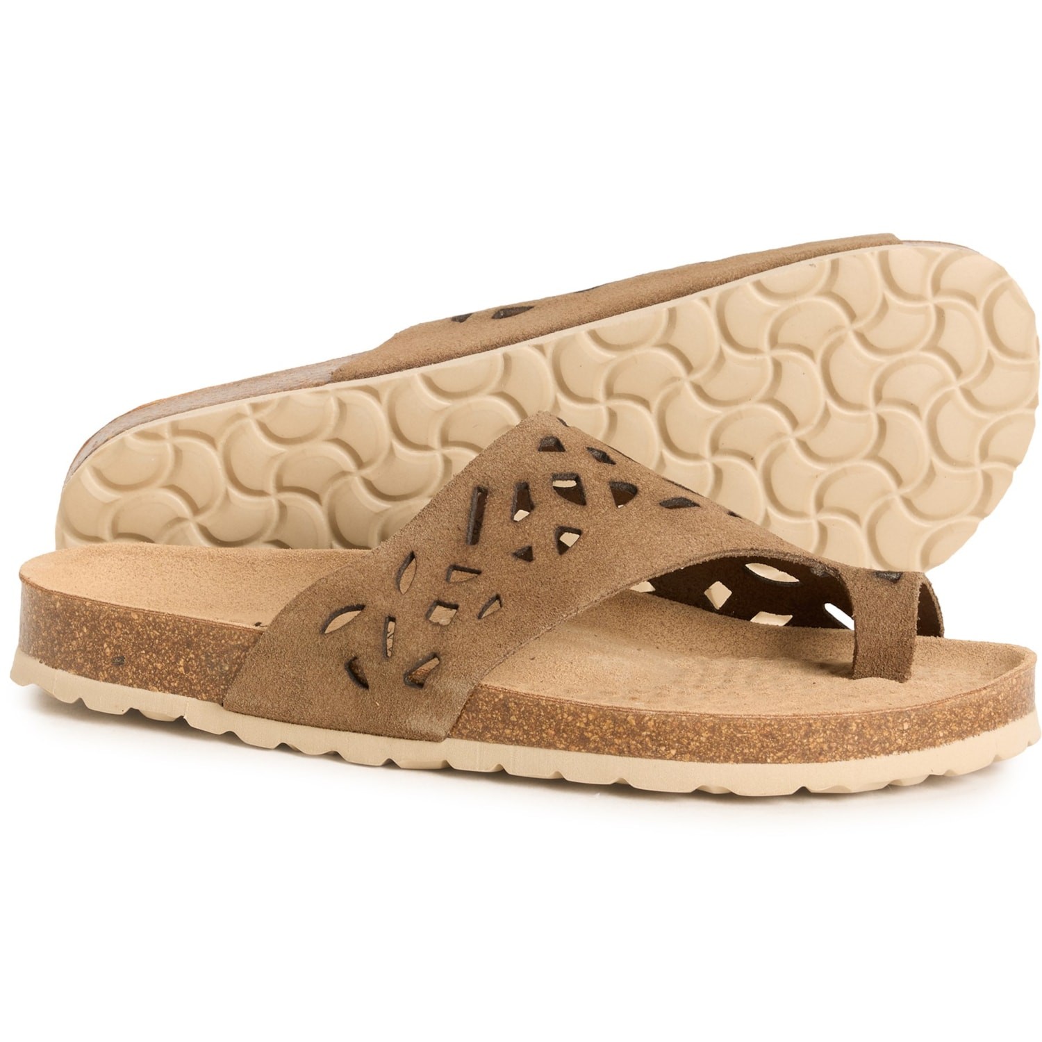 BioStep Made in Spain Perforated Leather Sandals Womens Cork Footbed