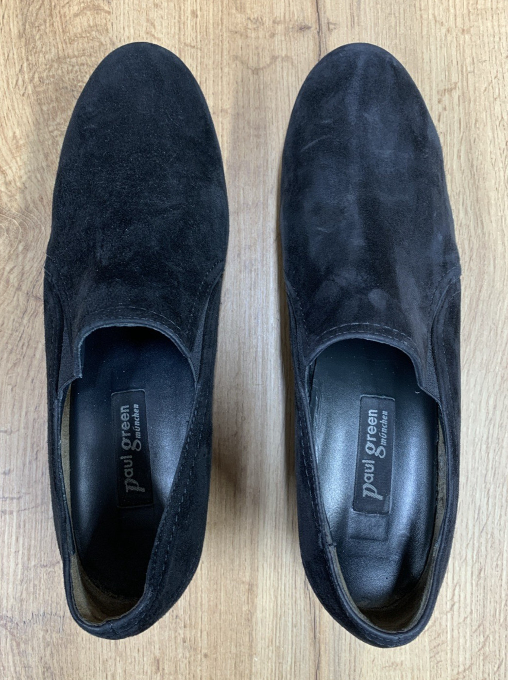 PAUL GREEN MUNCHEN Leather Covered Wedges Loafers Black Suede Size US 7