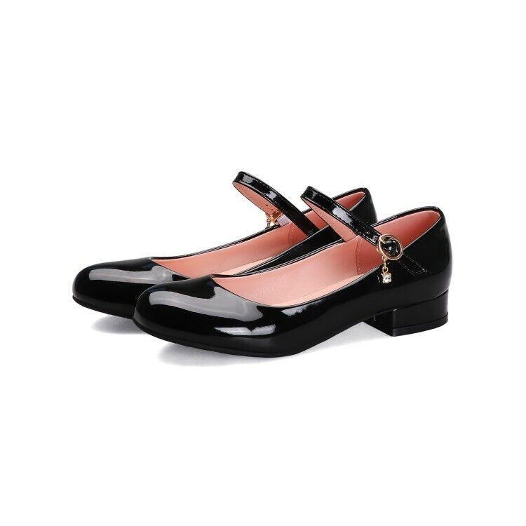 Women’s Mary Janes Shoes Shiny Leather Casual Buckle Pumps Lady School Princess