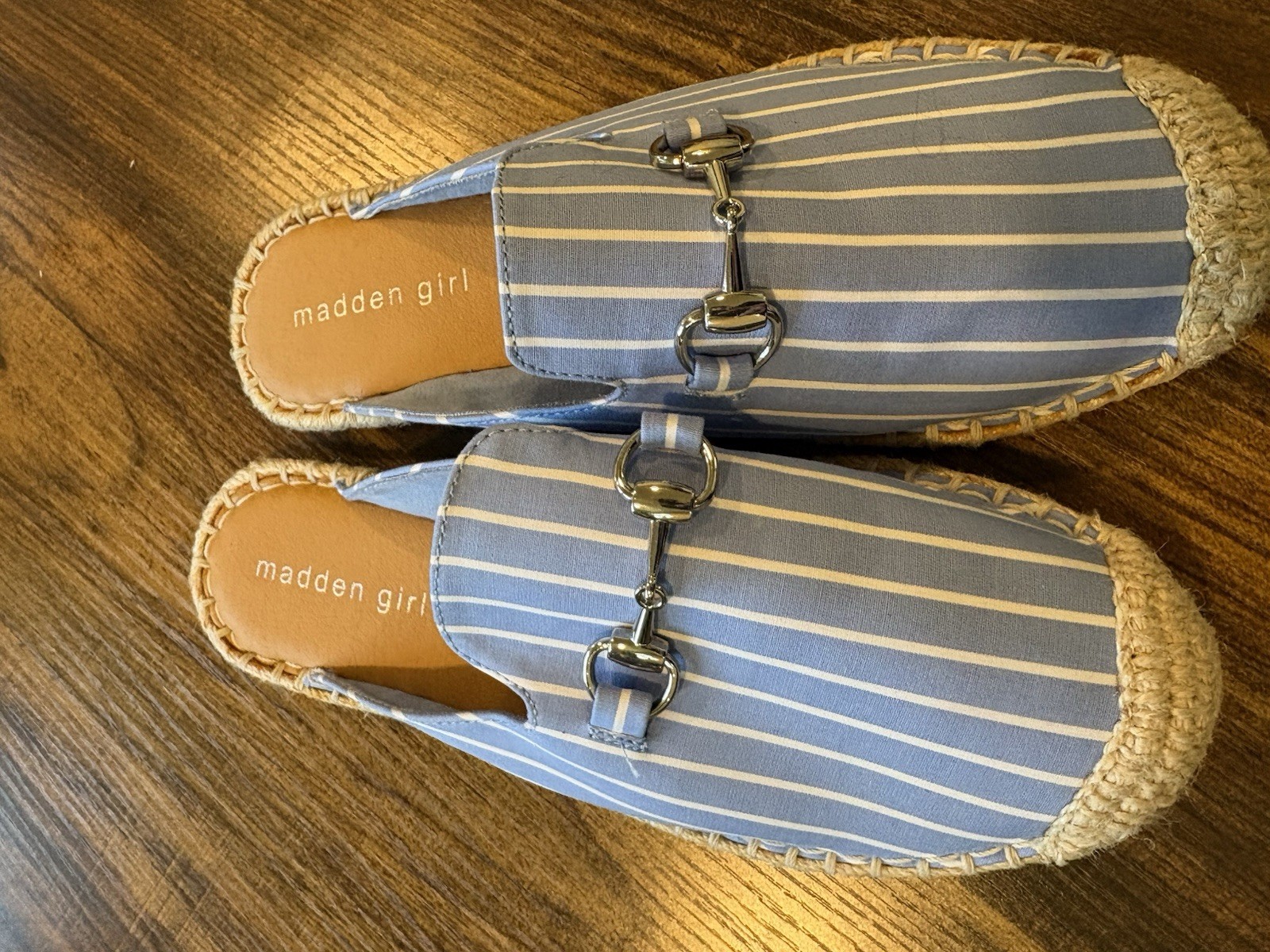 Madden Girl Women’s Size 8 Canvas Blue/White Striped Espadrille Slip-On Flats