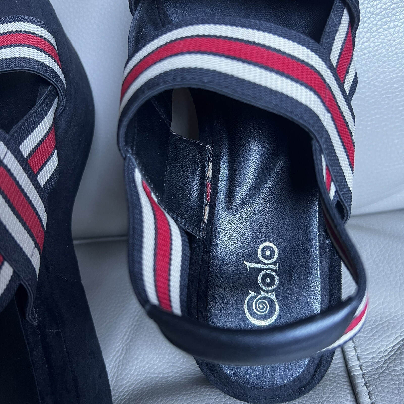 Golo Baird Elastic Strap Platform Sandal Sz 7 Black Red White Chunky Striped