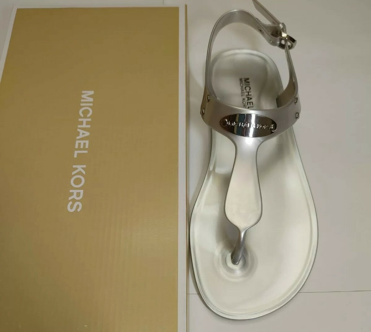 MICHAEL KORS Jelly Thong Sandal MK logo Plate CHOOSE COLOR & SIZE brand new PVC
