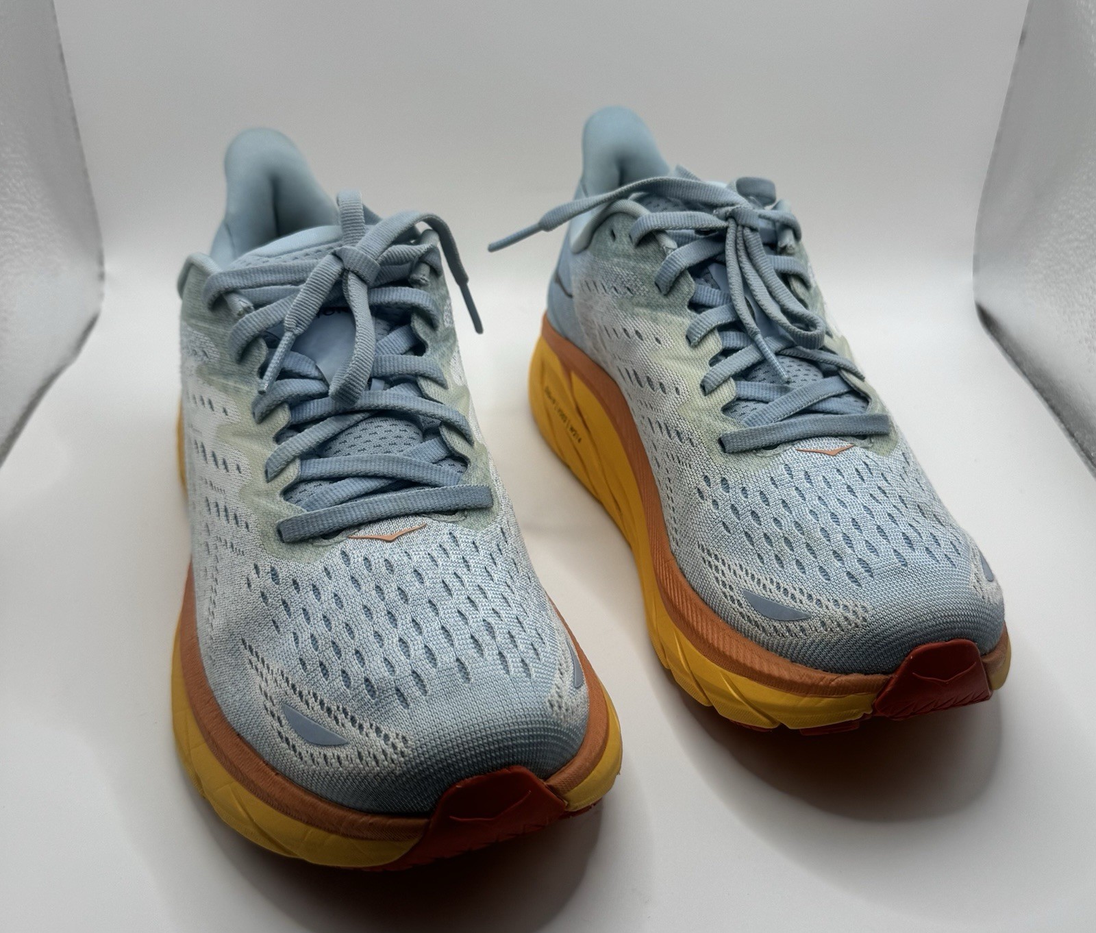 HOKA Clifton 8 Women’s Running Shoes L. Blue Orange Yellow Sneakers Size 7B US
