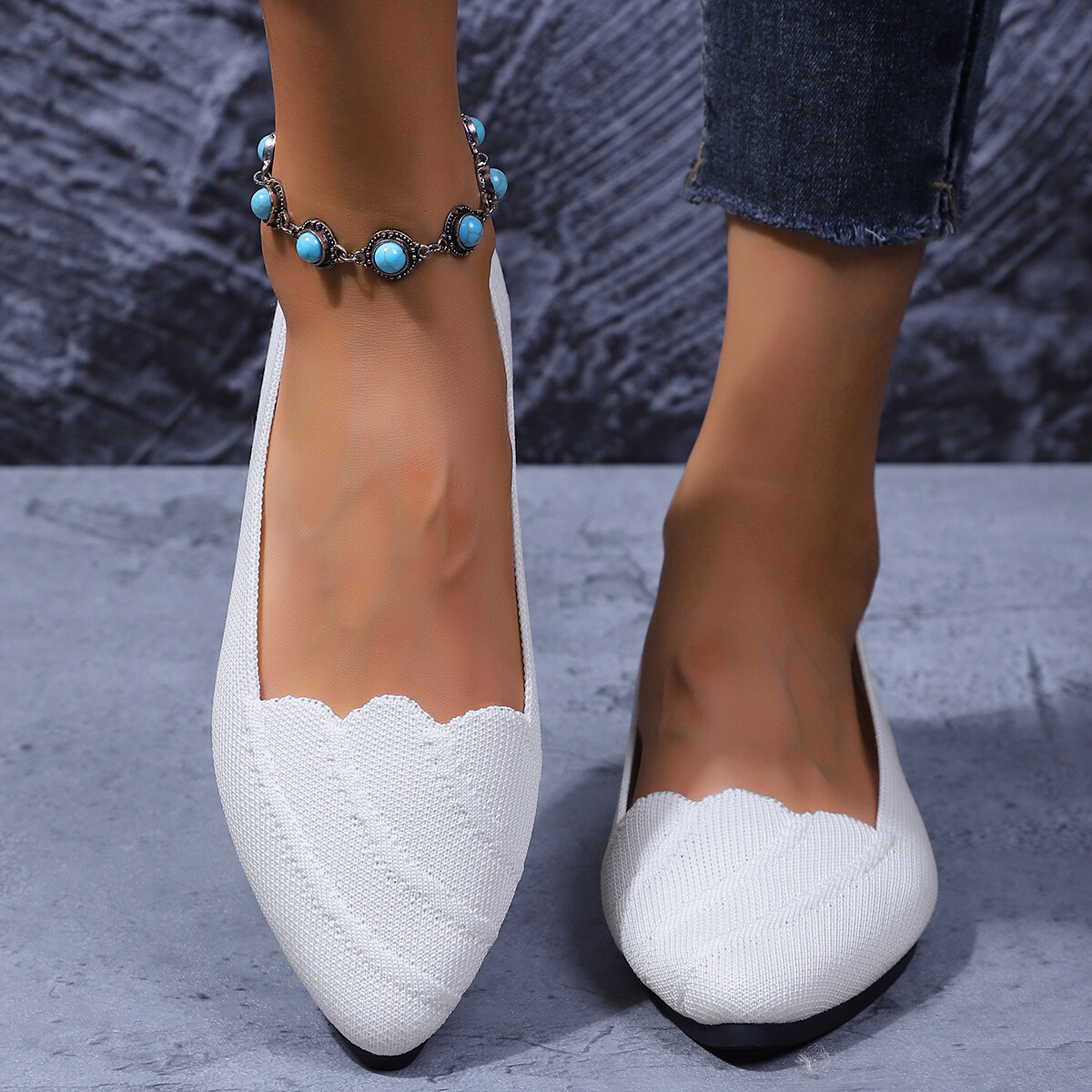 Women’s Flats Shoes Pointed Toe Knit Ballet Comfort Breathable Dressy Slip On