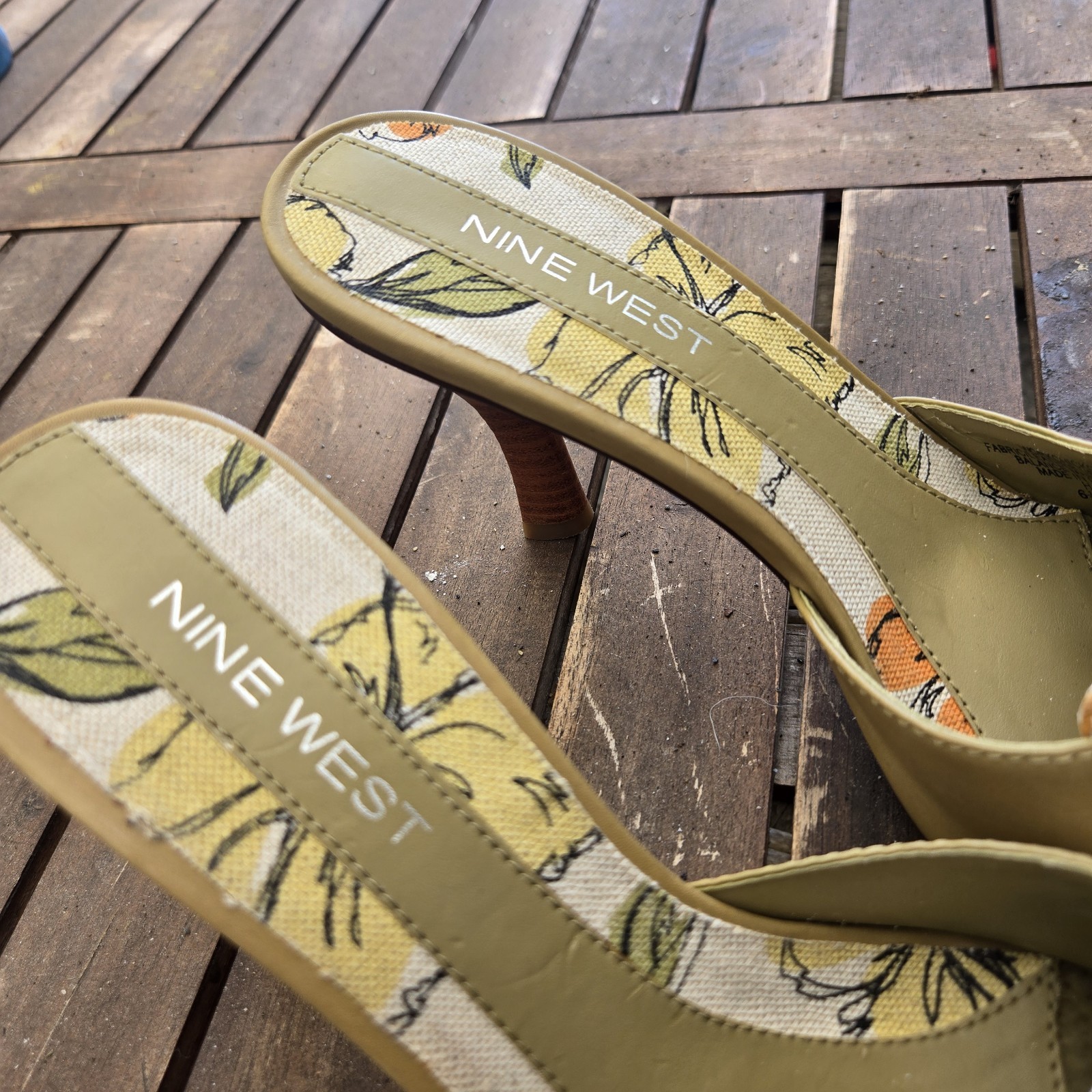 Nine West Tan Yellow Orange Mules Slip On 3″ Heel Size 6.5 Shoe Spring Fall