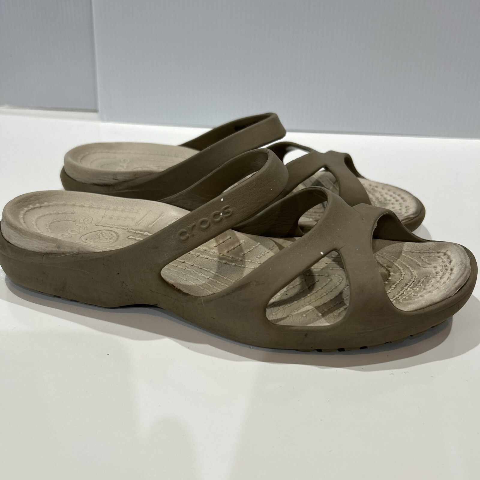 Meleen Slip On Slide Sandals Tan Synthetic Croslite Women’s 10