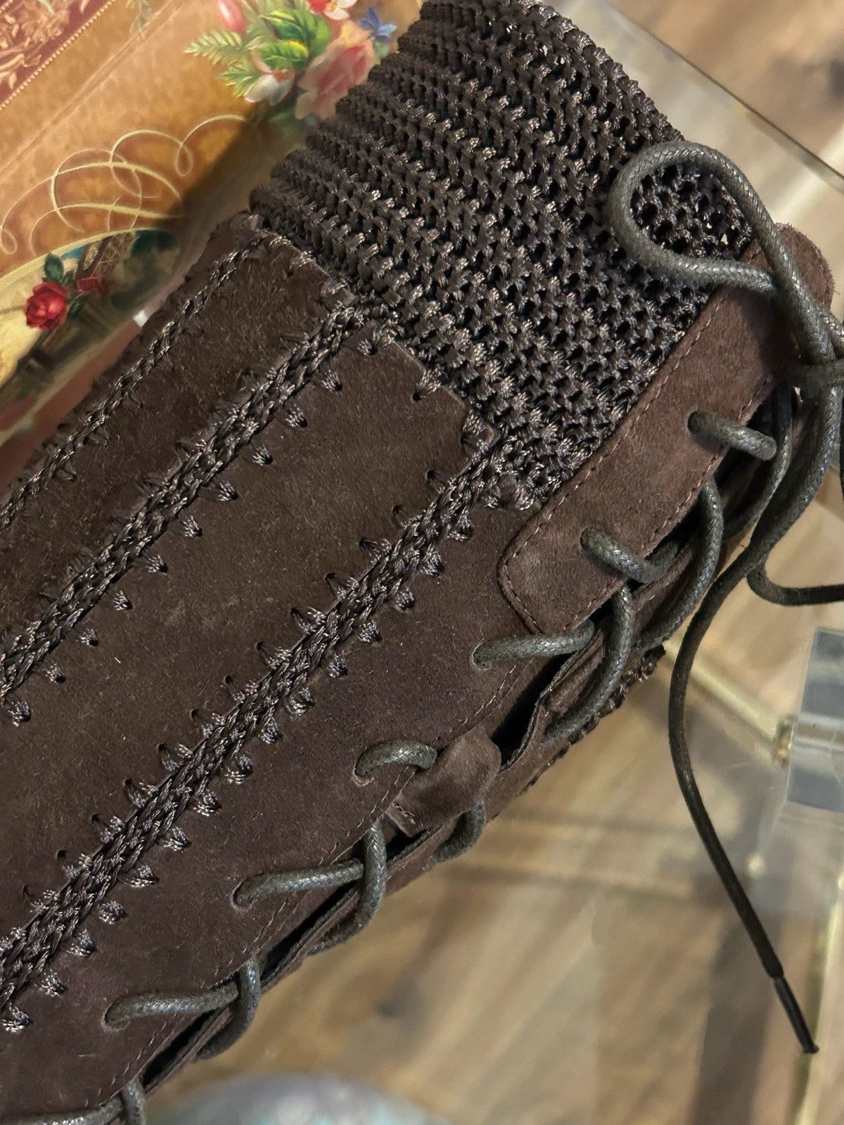 Free People Silent D Brown Suede Macrame Knee High Lace Up Boots Size 41