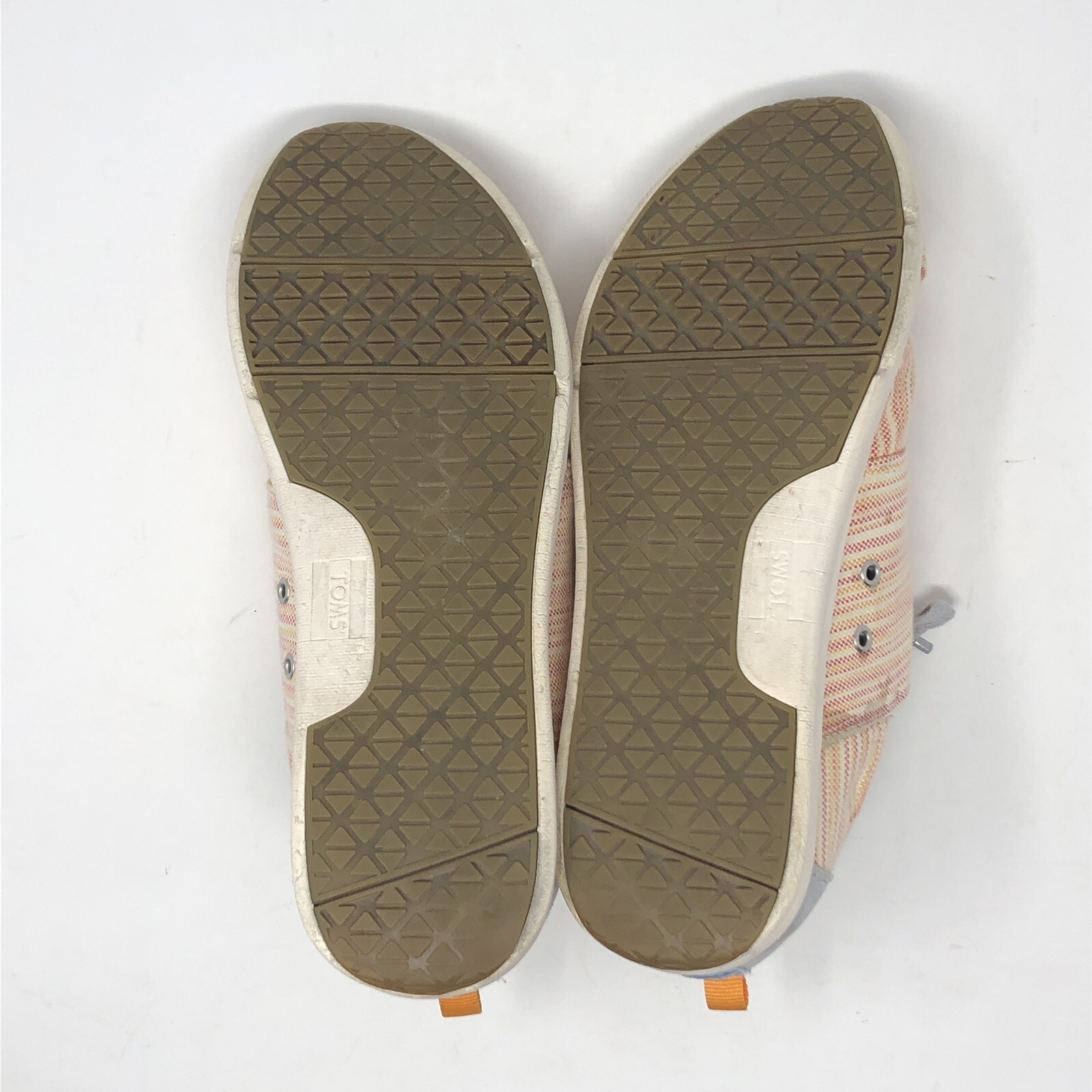 Toms Shoes Womens 9.5 Orange Striped Del Rey Canvas Trainers Lace Up Sneakers