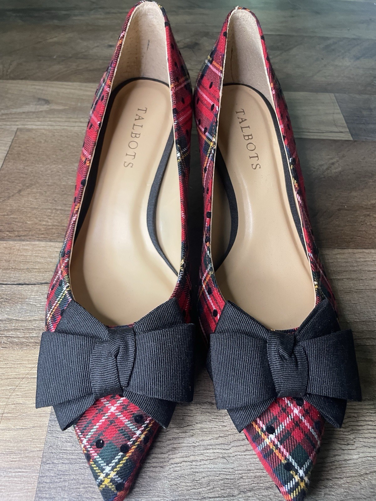 Talbots ERICA Red Tartan Plaid/Bow Kitten Heel Pumps 7.5
