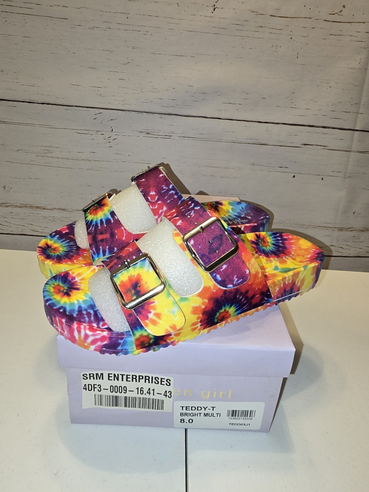 ** NEW Madden Girl Teddy-T Vibrant Tie Dye Slides Sandals Comfortable Adjustable