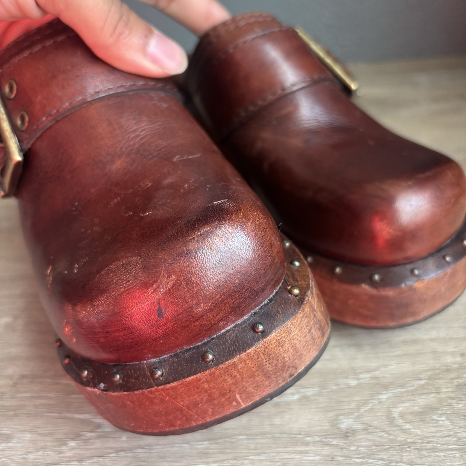 Vintage MIA Clog Platform Chunky Shoes Sandals 90s Y2K Wooden Block Heel Size 5m