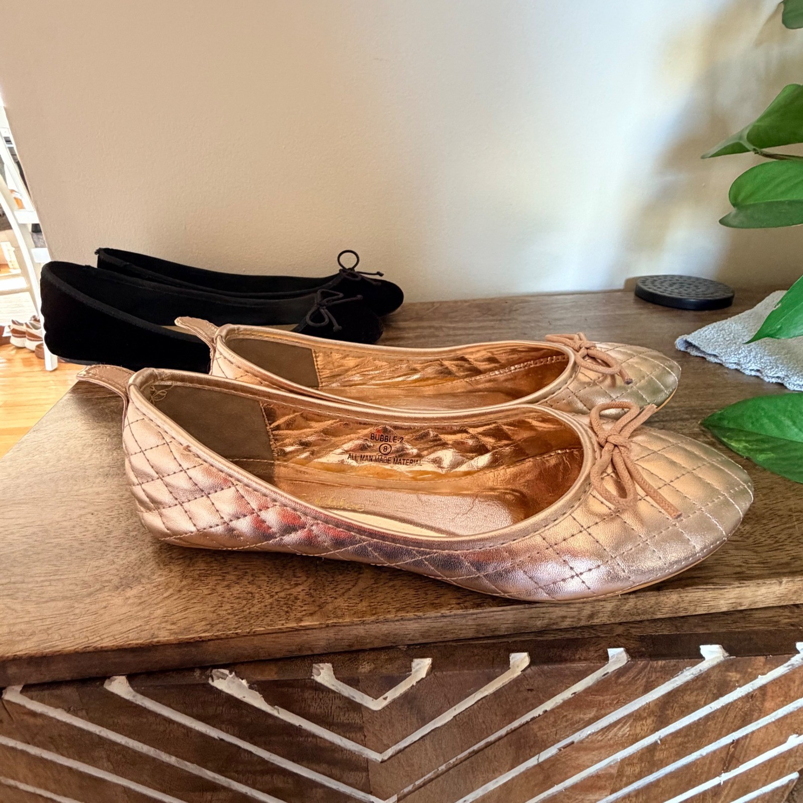 Chase & Chloe GAP Ballet Flats Women 8 Rose Gold Black Bundle Quilted Velvet Bow
