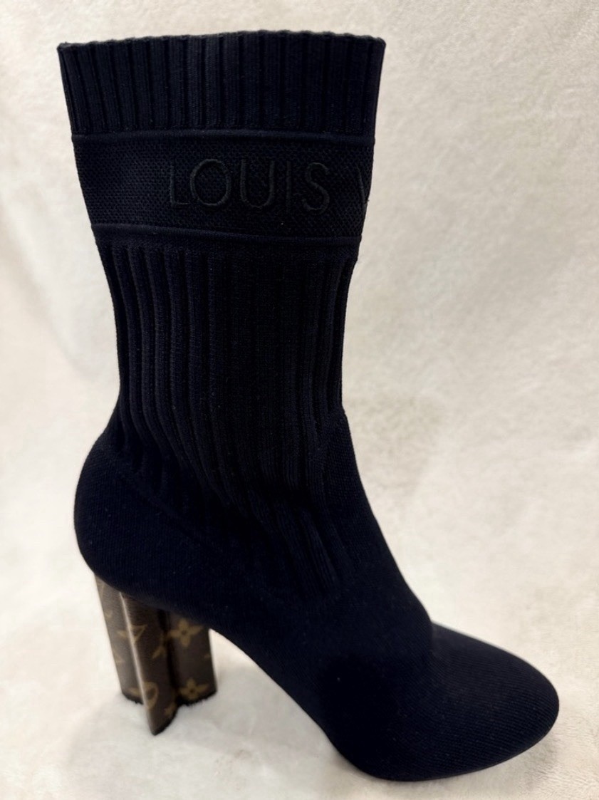 Louis Vuitton Silhouette Women’s Ankle Sock Boots Knit Black Monogram EU 40