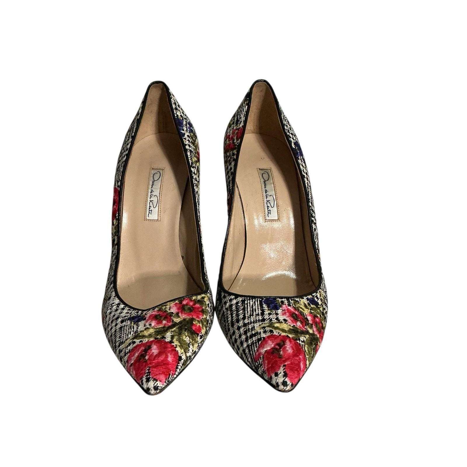 Oscar de la Renta Floral Fabric Pointed Toe Pumps Womens IT 40 Made Italy