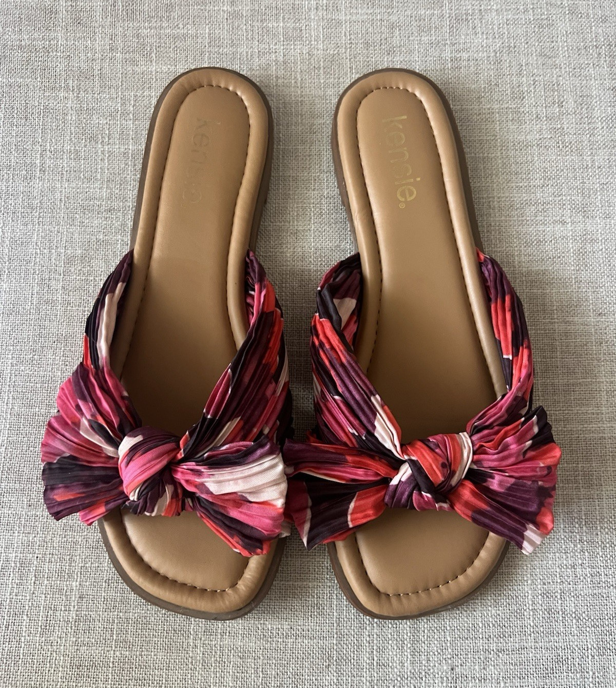 kensie Women’s Slide summer resortwear red/pink Slip On Bow detail sandals 7