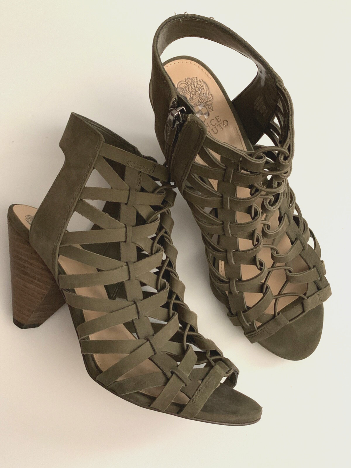 Vince Camuto Women’s Suede Dark Green Wedge Heels Size 9M VC-ELISHAN Zip Closure