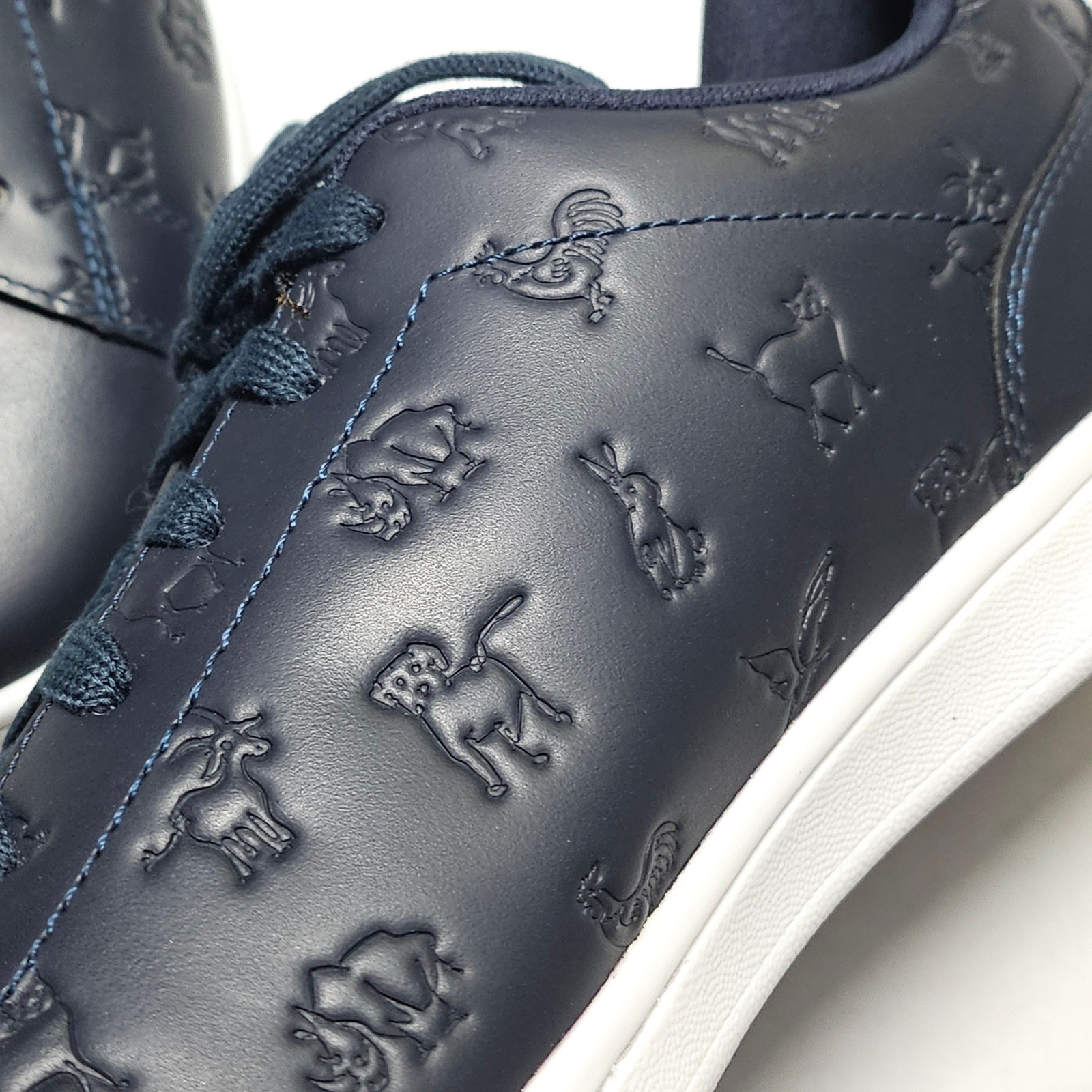 ED Ellen DeGeneres Chaboss Navy Blue Leather Embossed Animal Sneakers Womens 11W
