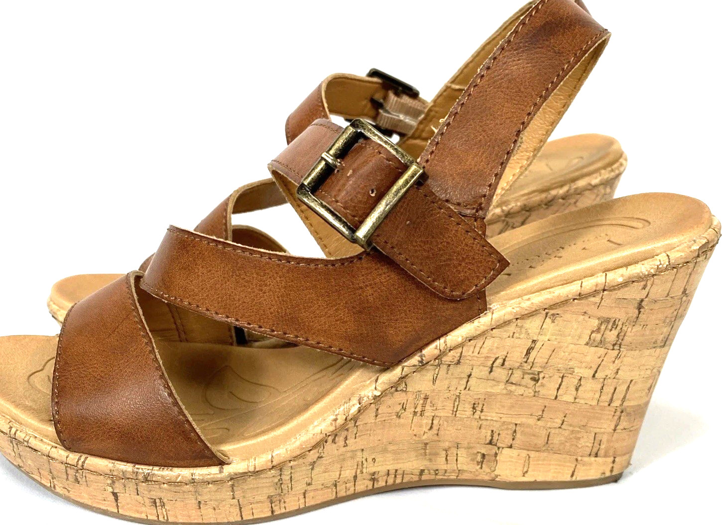BOC Born Concept Sandals Women’s Sz 10 Brown Vegan Leather Slingback Cork Wedges