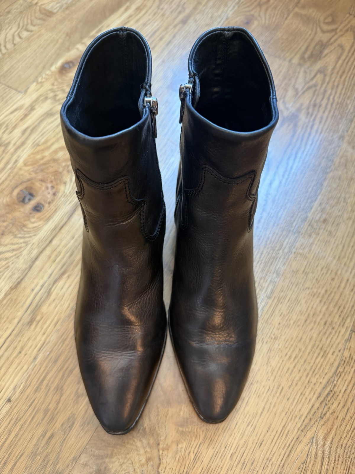 Frye Women’s Short Leather Booties Black-Size: 7.5M Block Heel Zip Up