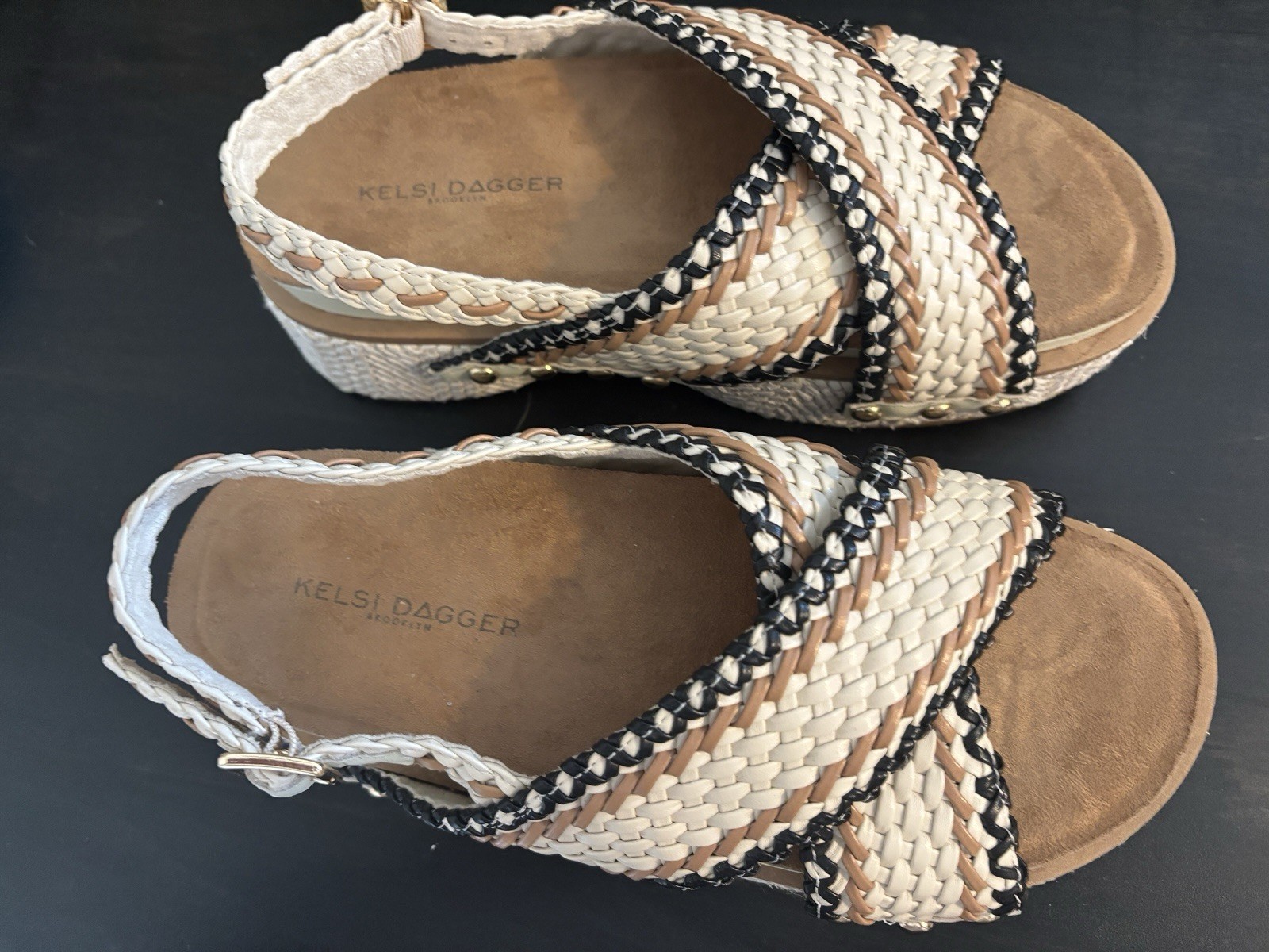 Kelsi Dagger Brooklyn Braided Strappy Wedge Sandals Ankle Strap Multicolor 7