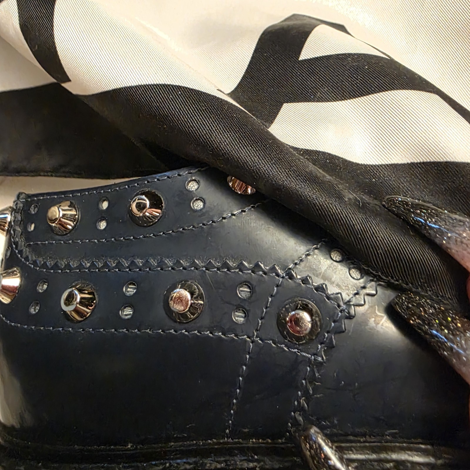 Balenciaga Women’s Black Leather Studded Slip On Loafers. Size 38