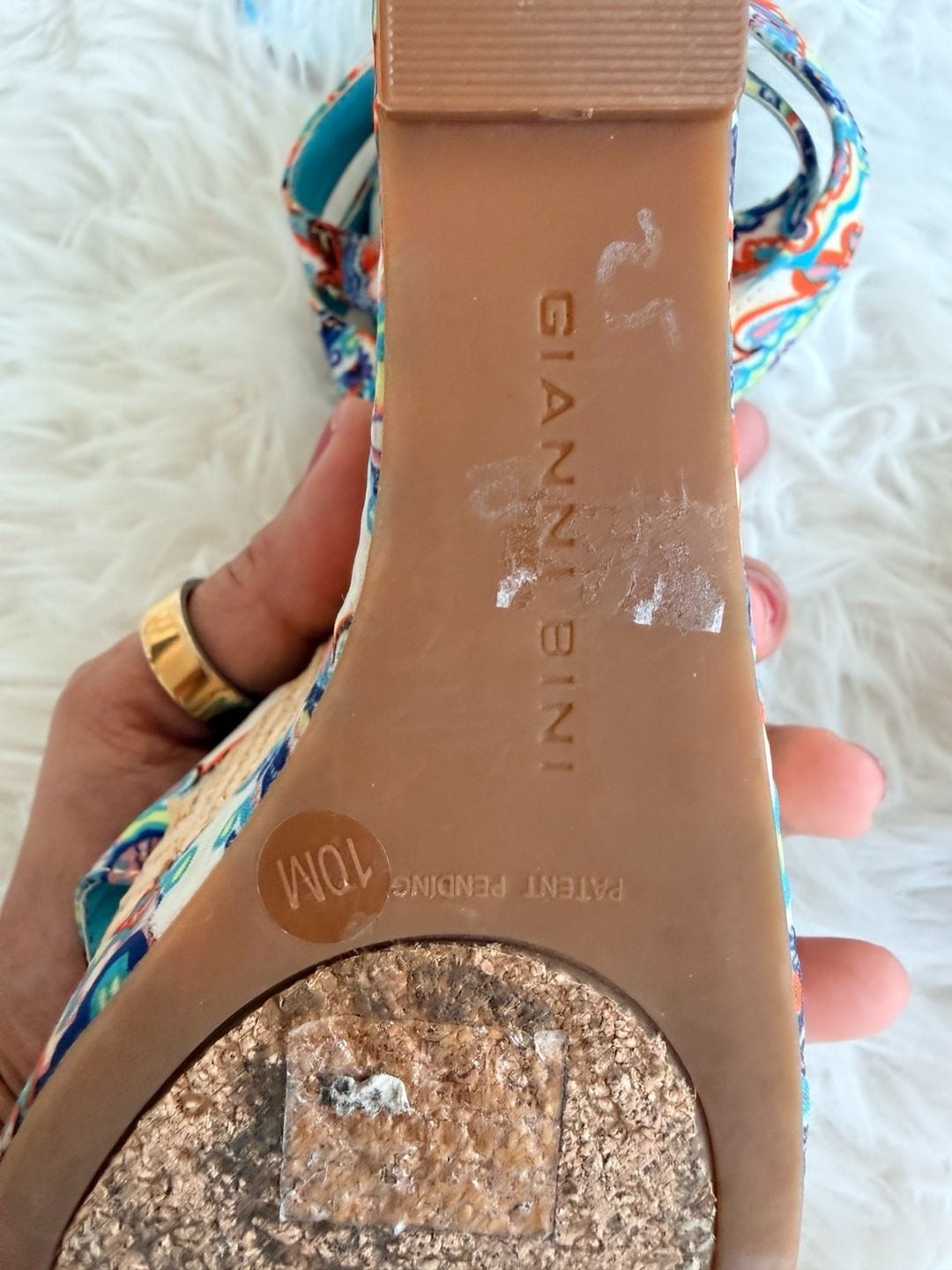 Gianni Bini Blue Multi-Colored Paisley Print Ankle Strap Wedge Sandals