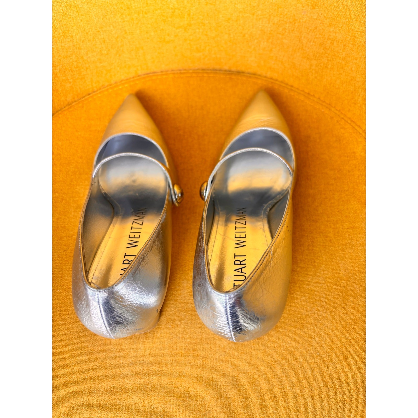 Stuart Weitzman 75 Pointed Toe Mary Jane Pumps Silver Women’s Size 8.5B