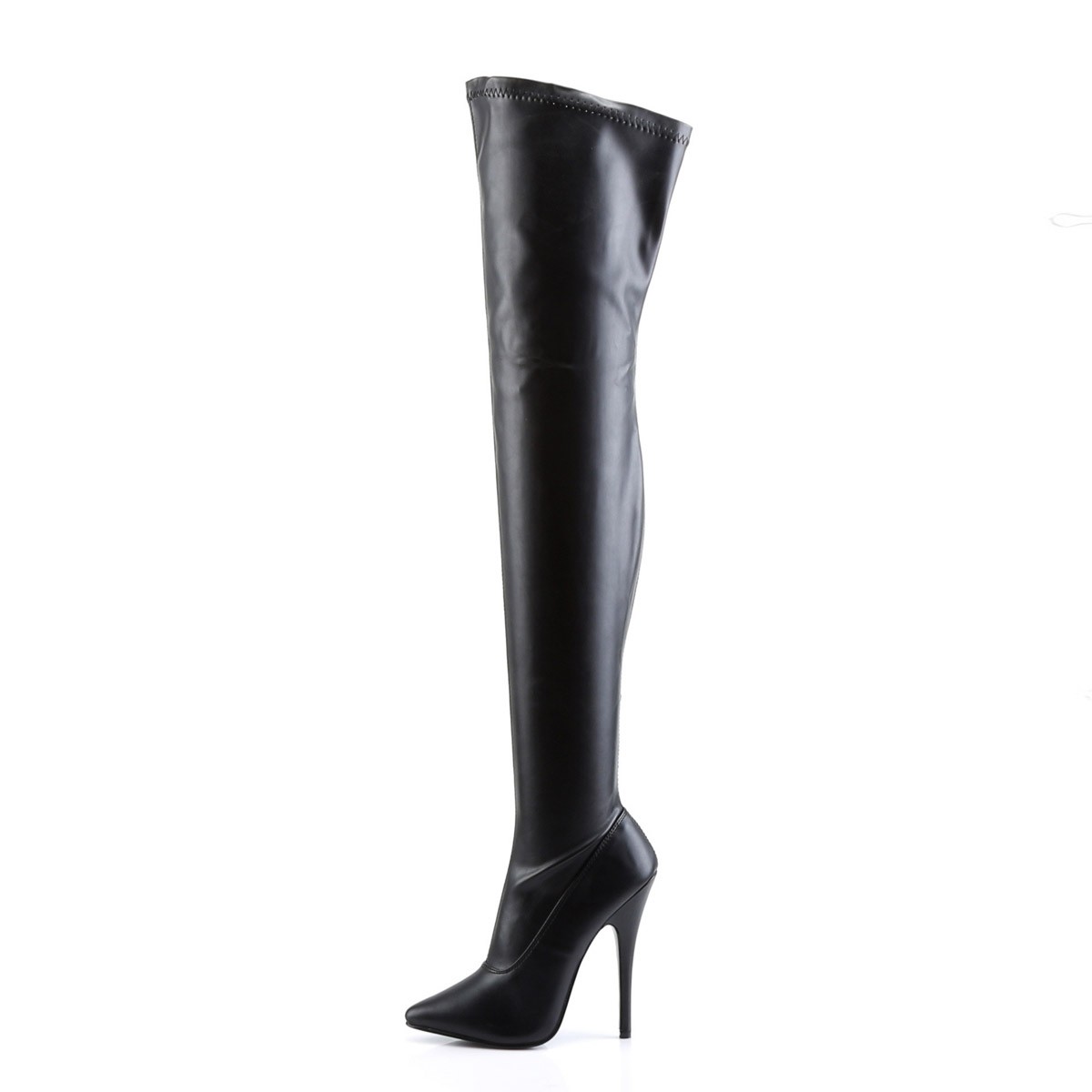 Pleaser Devious Side Zipper Stretch Thigh High Stiletto Blk Str Pu sz 9