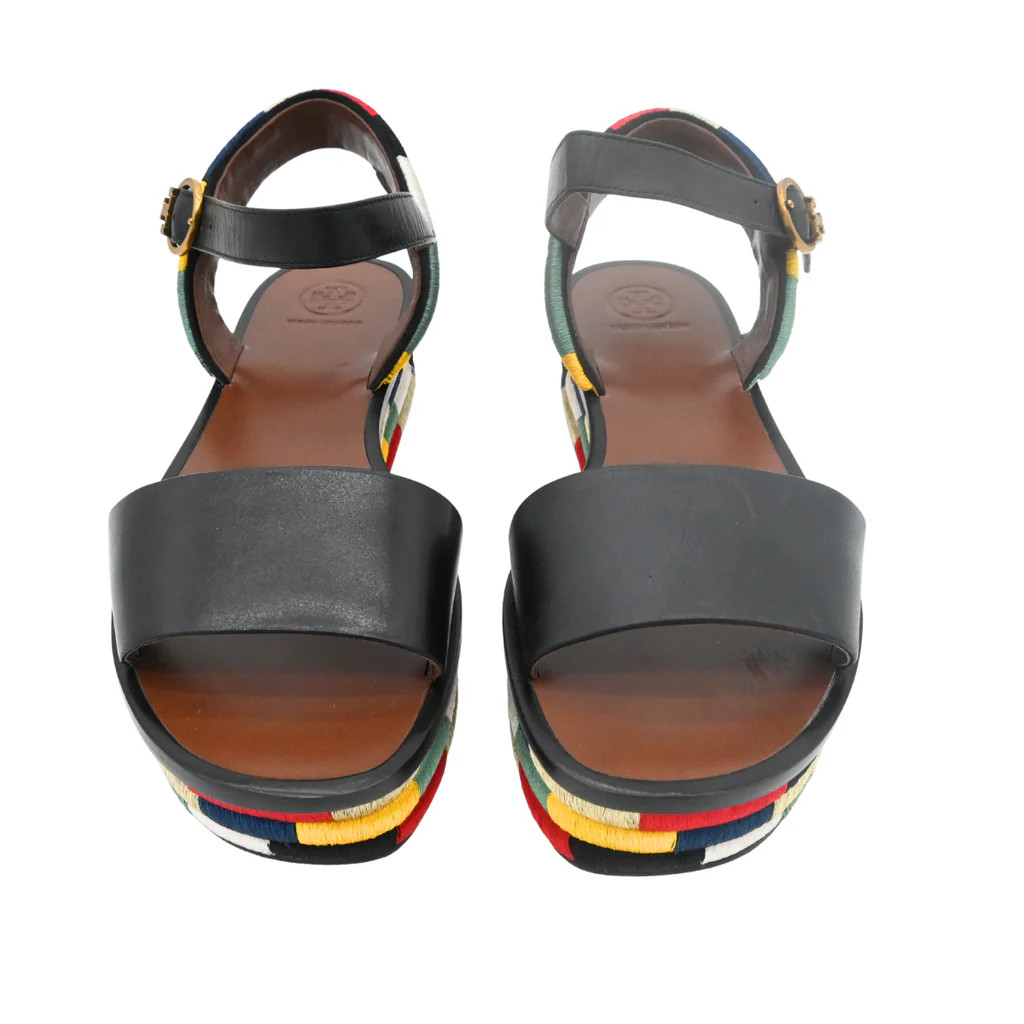TORY BURCH | Camilla Black Leather Colorblock Platform Sandals Size 9.5M